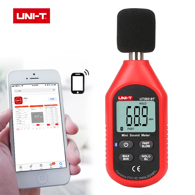 Цифровой мини измеритель уровня звука UNI T UT353BT Bluetooth децибел метр шумодетектор 30 ~