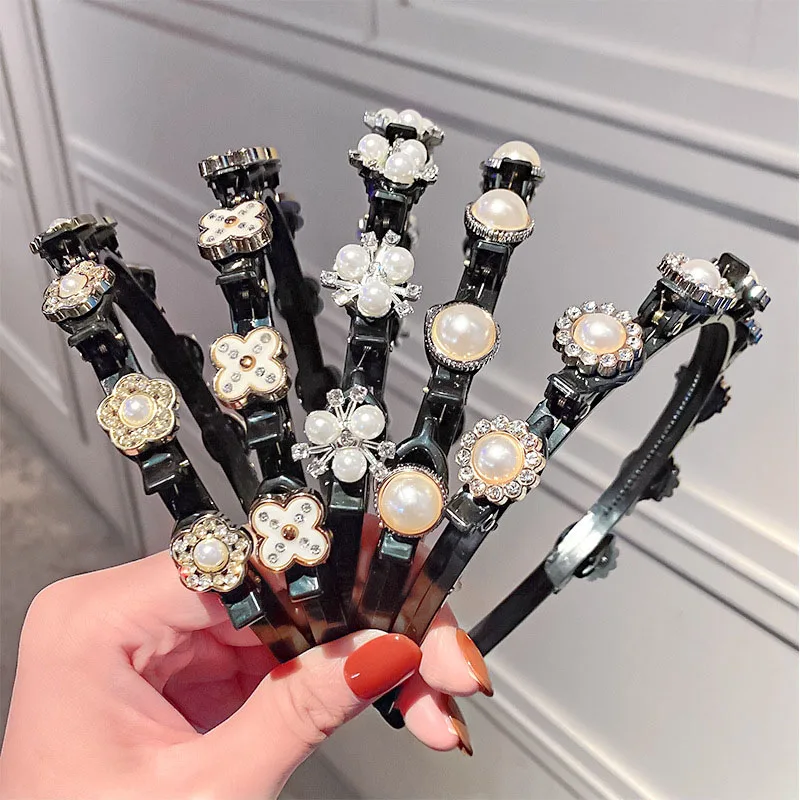 2021 креативные жемчужные стразы двойные челки заколки для волос прическа макияжа