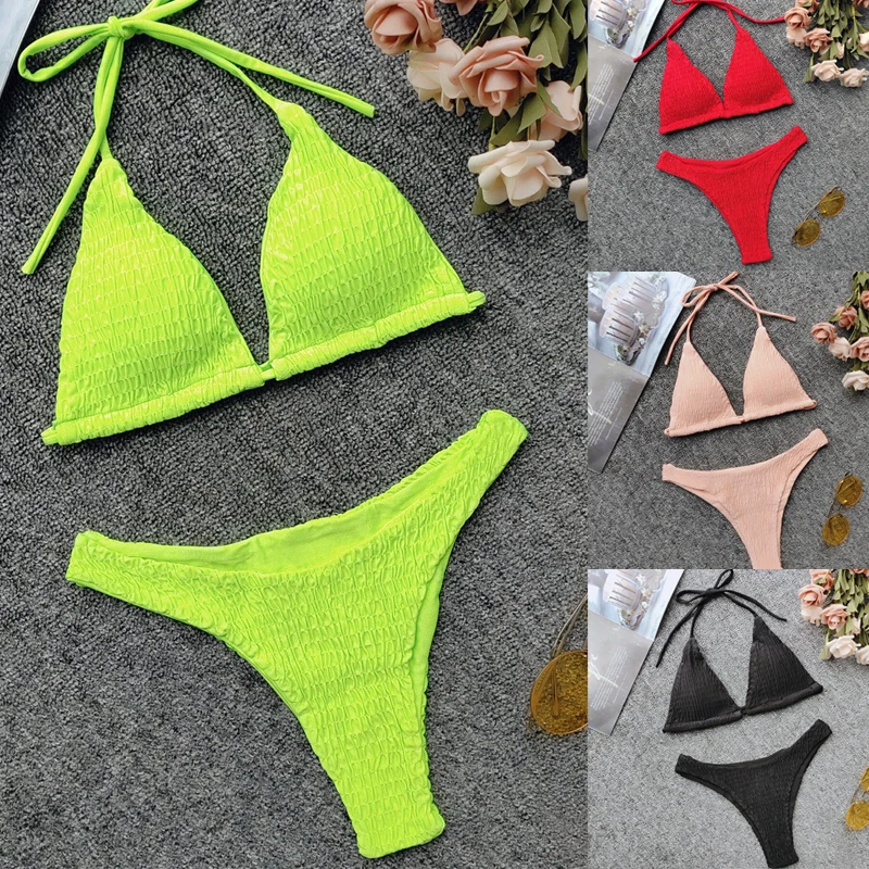 Неоновый купальник Женский Бандаж бикини сексуальный пуш ап рубашка женский