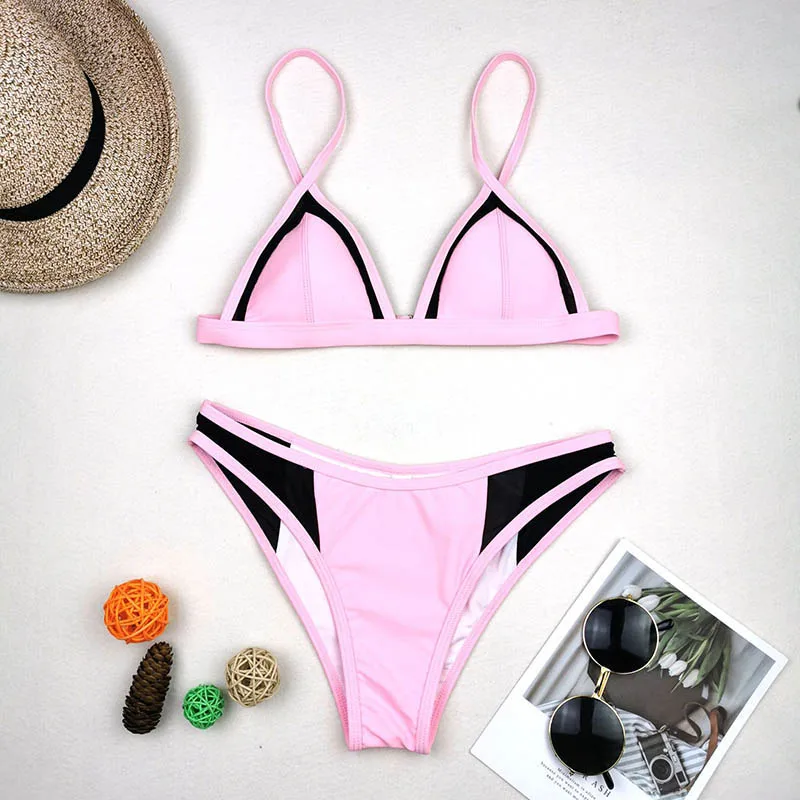 

New Women Swimsuit Lace Solid Print Bikini Set Women's Swimwear Padded Low Waist Vacation Beachwear Biquini Short Swimming Suit
