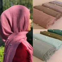 women scarf shawl crinkle cotton ladies plain wrap pearl muslim beads hijab head