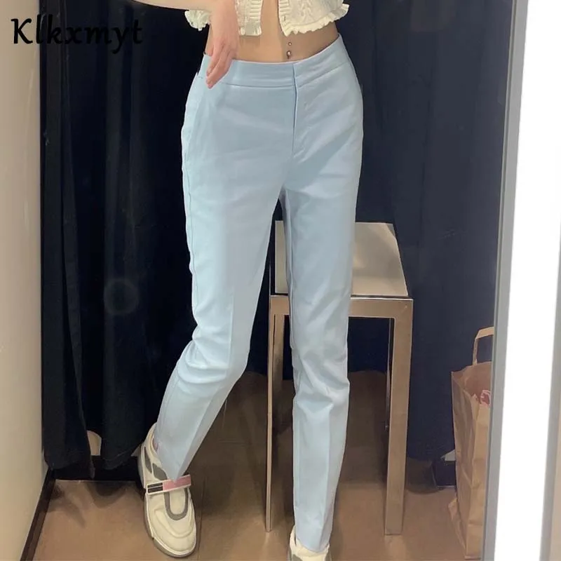 

Klkxmyt Za 2021 Women Chic Fashion Side Pockets Jogging Pants Office Wear Vintage High Waisted Zipper Fly Female Trousers Mujer