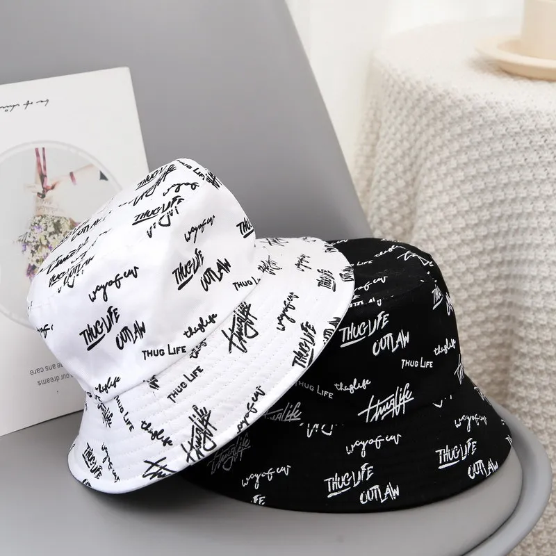 

New Double-sided Fisherman Hat Women's Embroidered Letters Sunshade Sun Hat Men's Panama hat Fisherman Hat