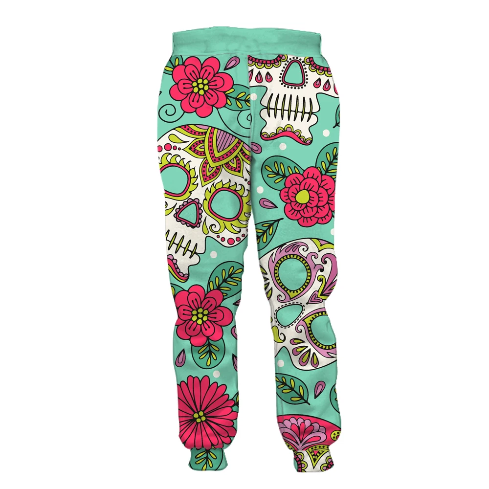 

Papertiger Red Flower Color Skull Print Green Casual Men's Sports Pants