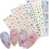 1 sheet 3d rose nail sticker blooming flower butterfly ultra thin adhesive decals for nails art decorations manicure accessories