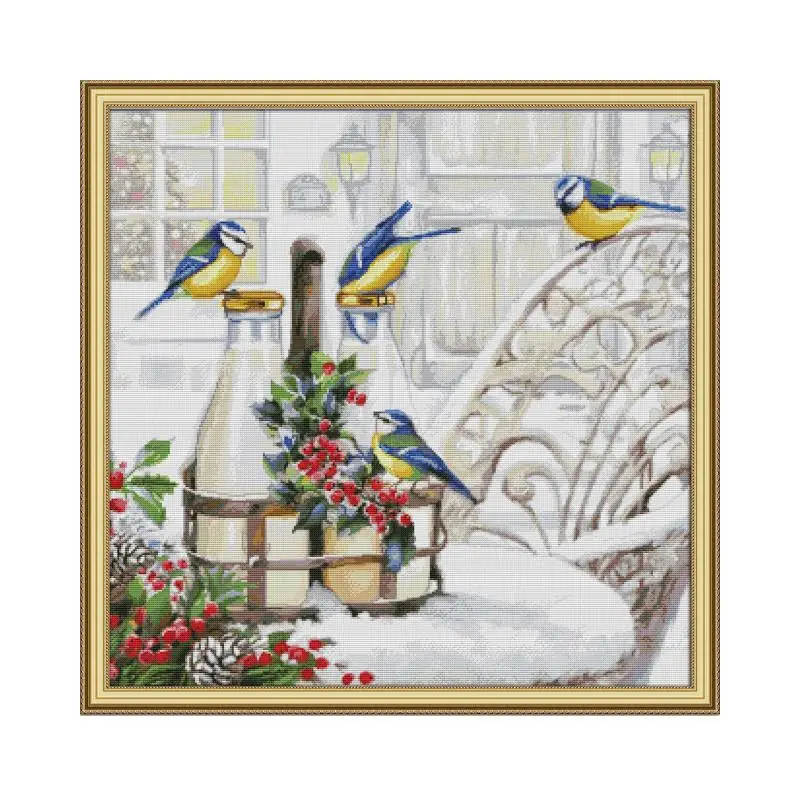 

Птица на молочной бутылке считает вышивку крестом шаблоны 14CT печатная ткань 11CT считает холст фотография