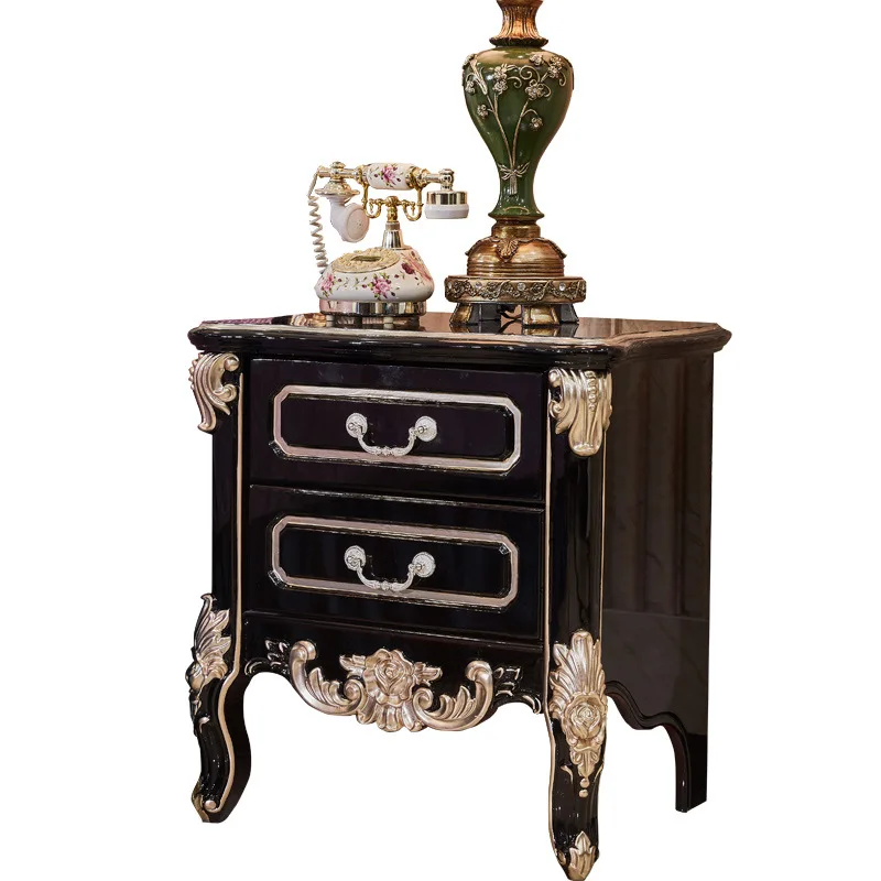 

European Ebony Bedside Cabinet Solid Wood Bedroom Bedside Locker Storage Cabinet Telephone Desk