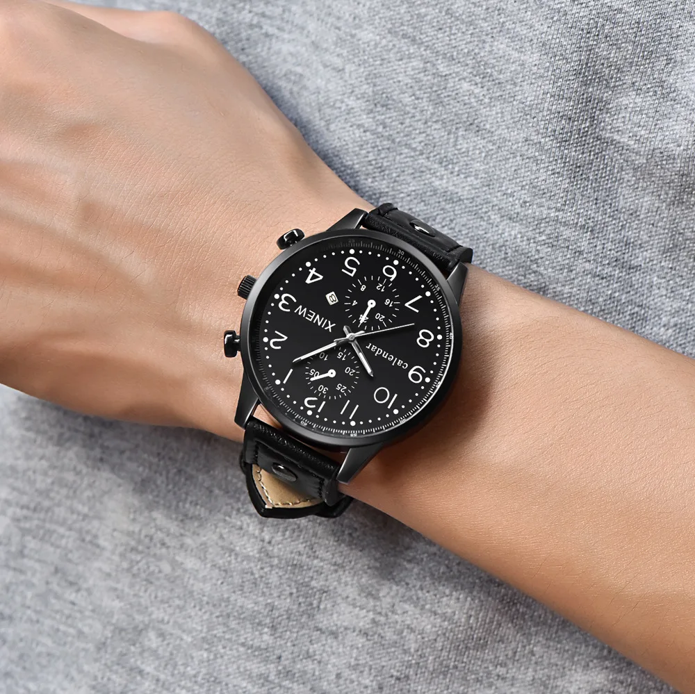 

Brand Watches Mens Leather Band Date Sports Army Wrist Watch