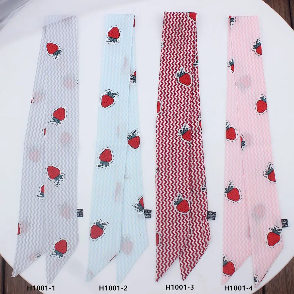 

2019 Luxury Brand New small slender narrow long small scarf tied bag handle scarves small ribbon skinny scarves strawberries