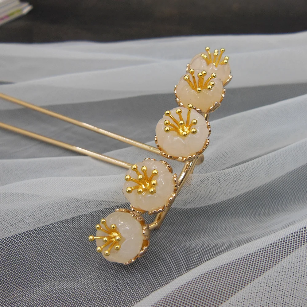 

2pc Natural Stone Flower Gold Hair Pin Handmade Copper Gem Stone Hairpin Hair Pins Women Jewelry Pince Cheveux Femme WIGO1447