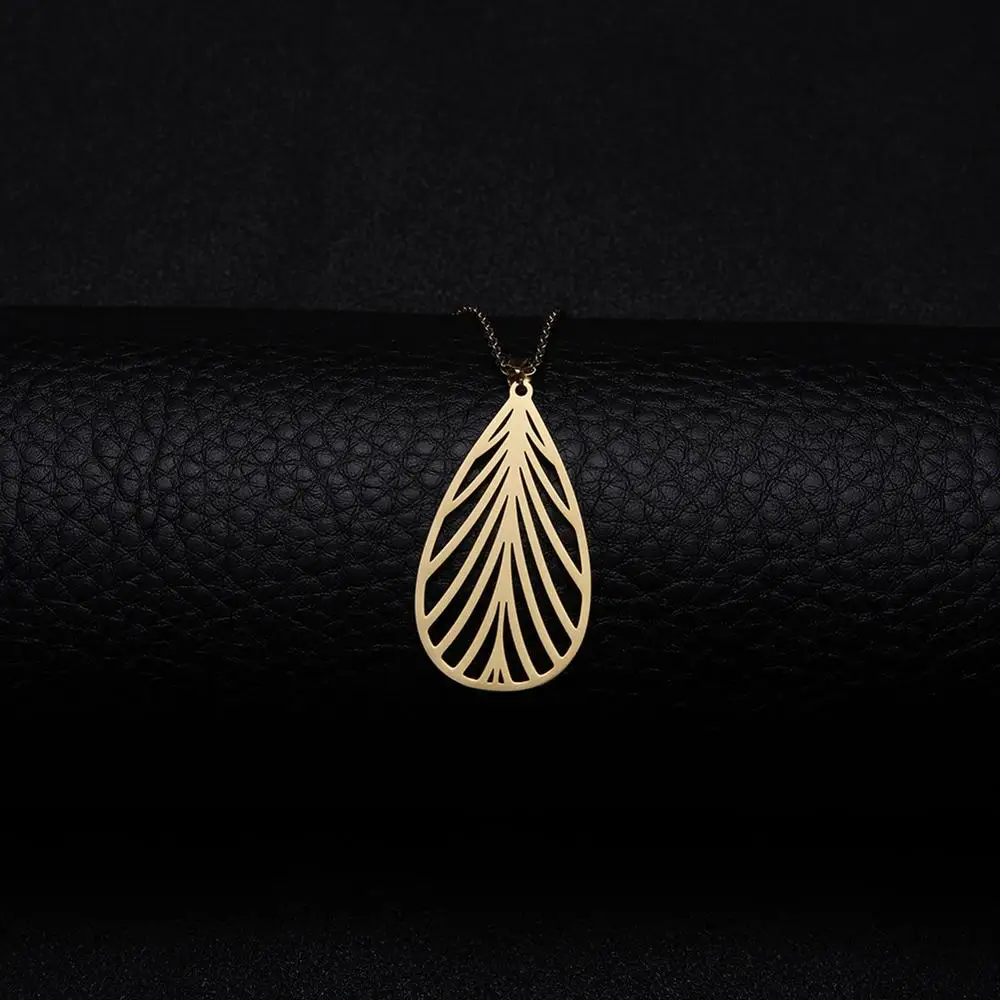 Женское колье из нержавеющей стали с вырезами и листьями дерева | Украшения