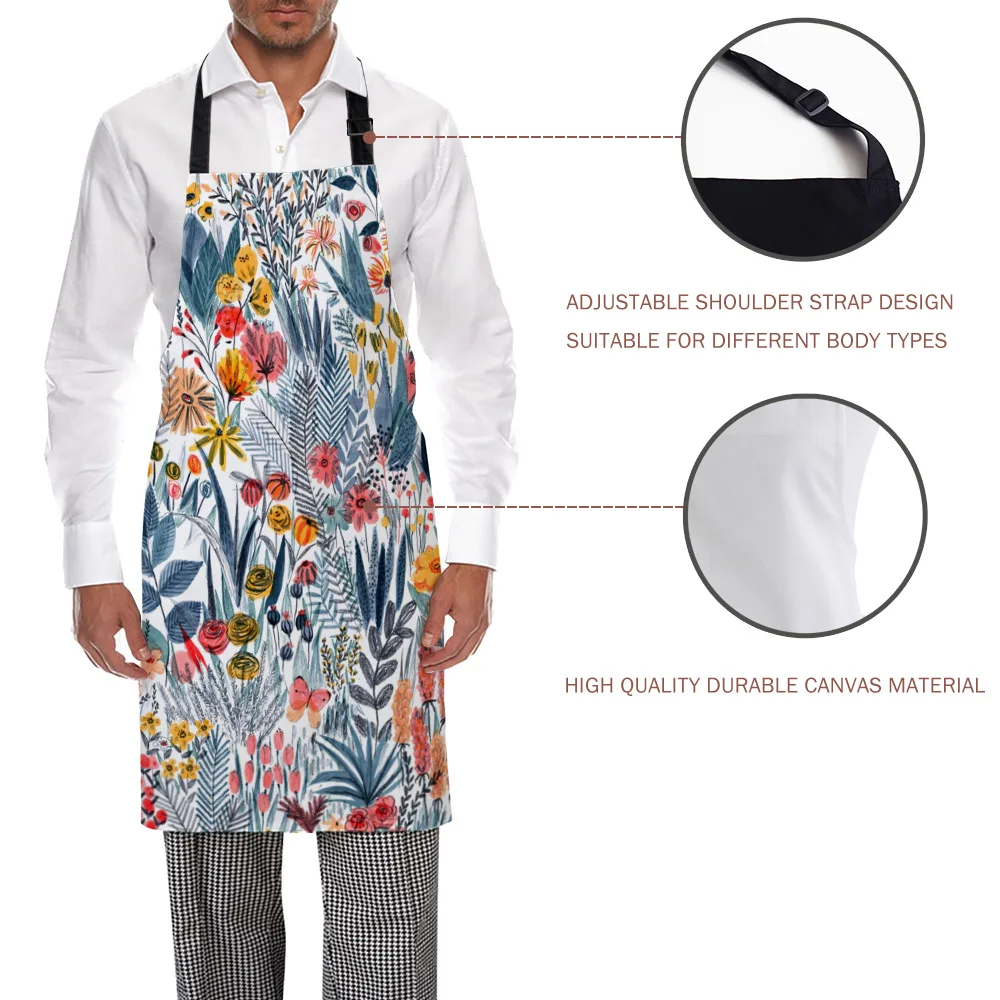 Регулируемый Фартук с цветами для кухни ресторана бара повара нагрудник унисекс