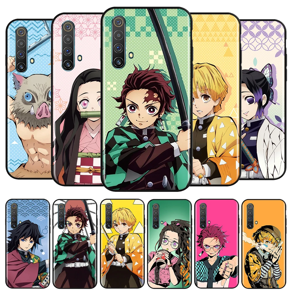 

Japan Anime Demon Slayer For OPPO Realme Q3 Q2 V15 V3 X50 X7 X3 X2 XT Pro Carnival Superzoom 5G Silicone Black Phone Case