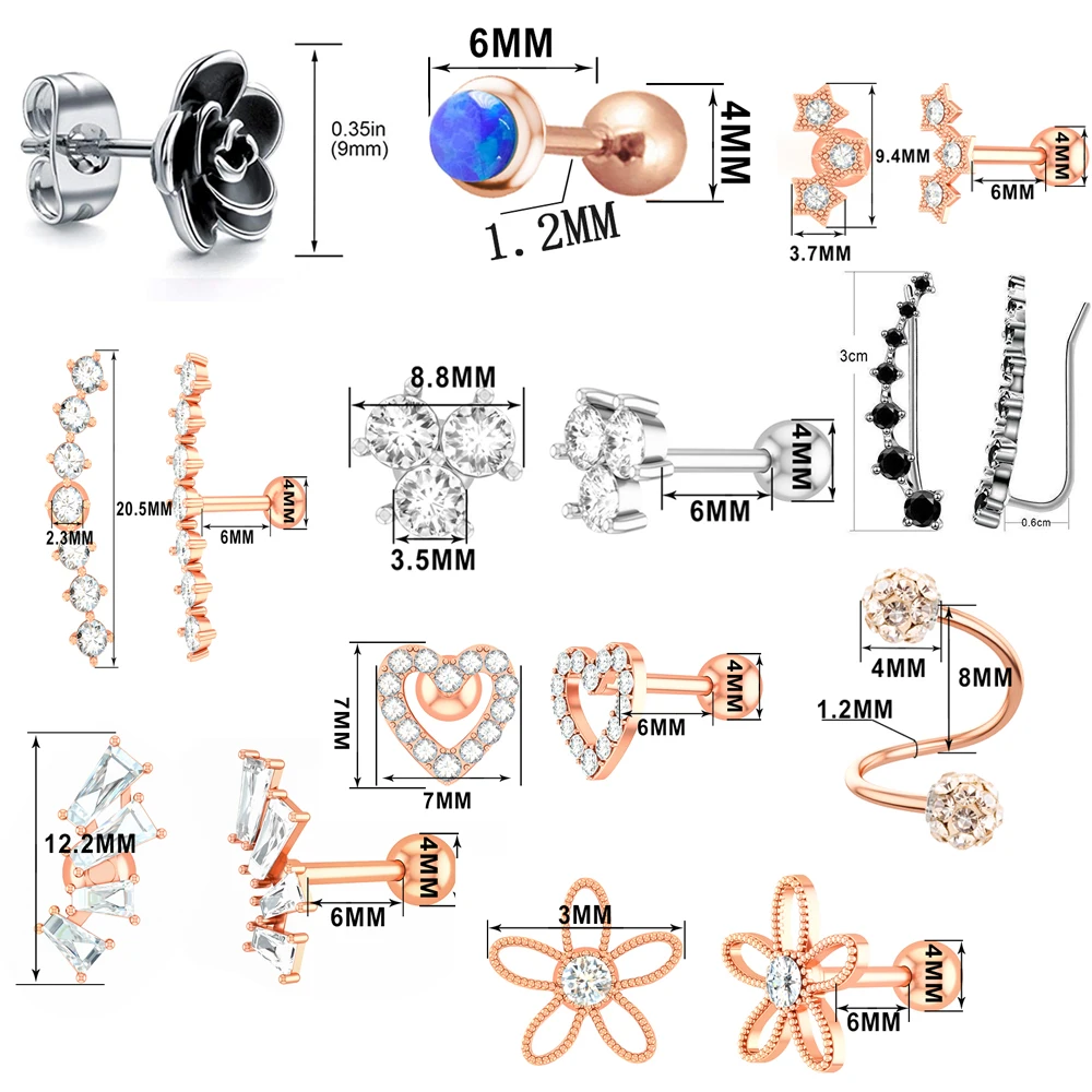 Серьги гвоздики из стали с фианитом Элегантные Ювелирные Украшения Для Пирсинга