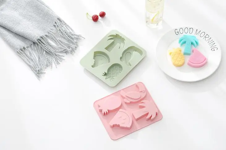 Силиконовая форма для фруктов 4 ячейки Кокосовая ладонь/Птица/ананас|Формы