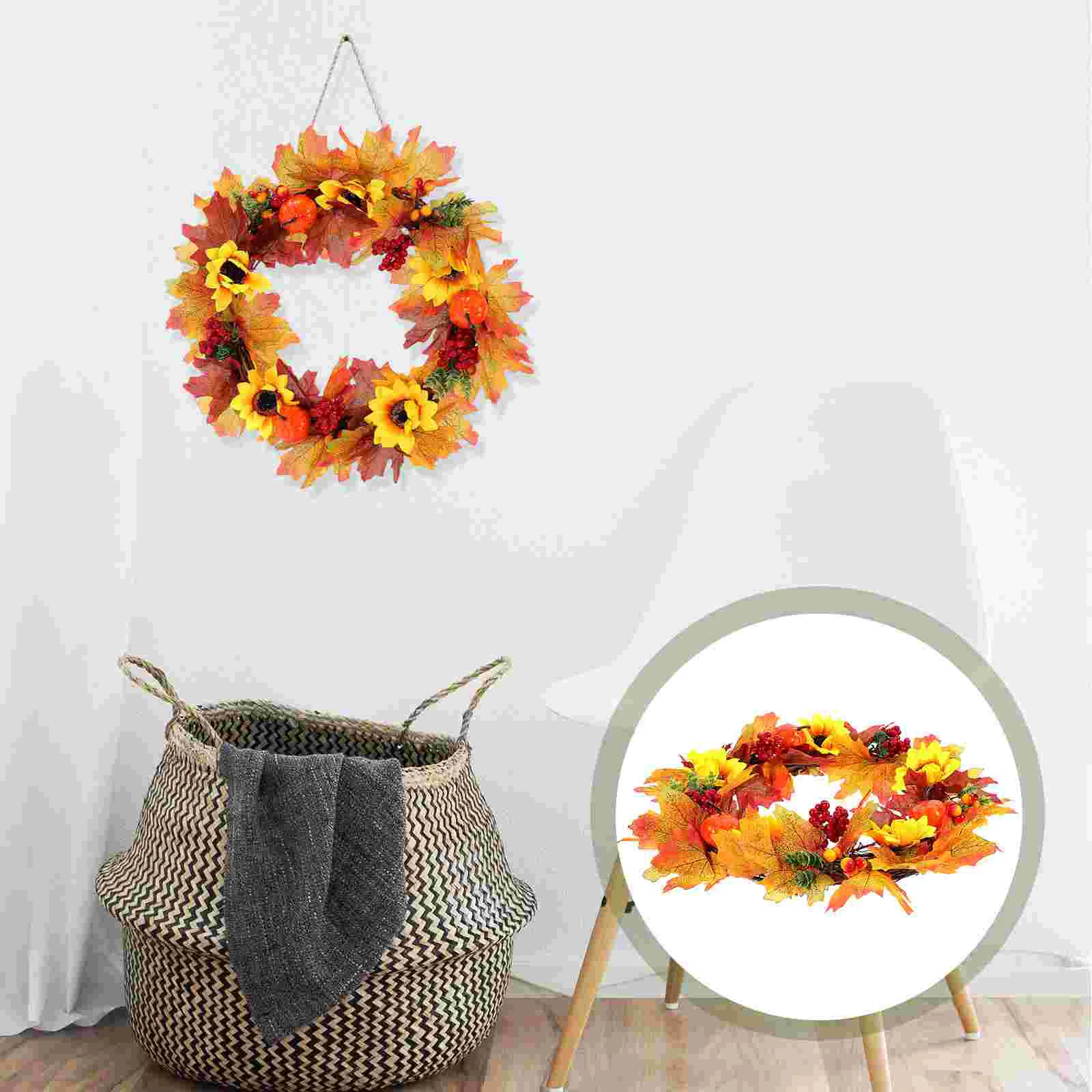 

1Pc Artificial Maple Leaf Wreaths Thanksgiving Day Decorative Wreaths Adornment