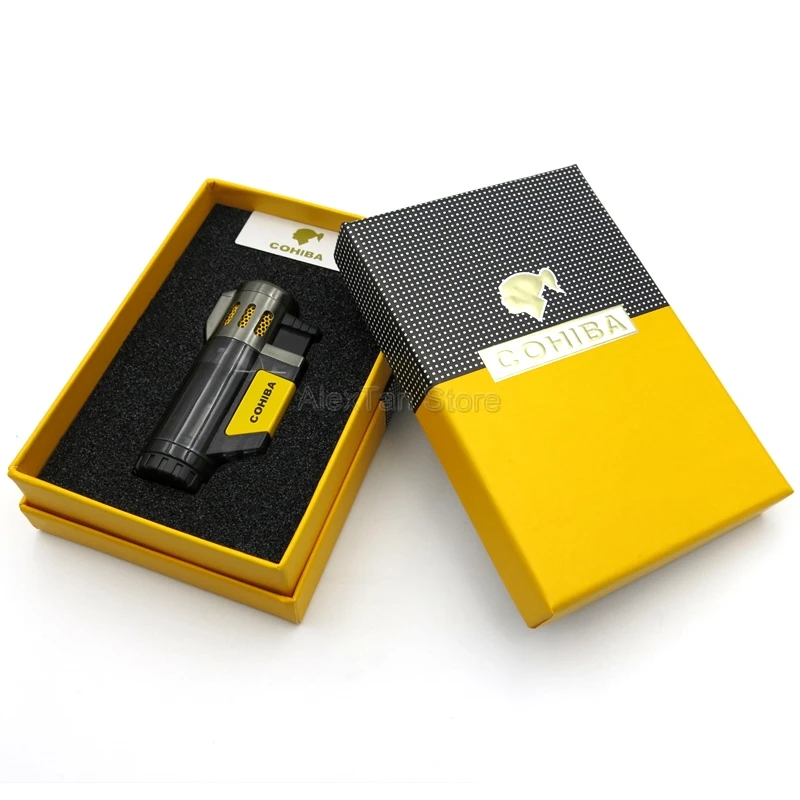 COHIBA элегантная прозрачная Зажигалка Winproof 3 Jet зажигалка факела сигарета регулируемые зажигалки для сигар