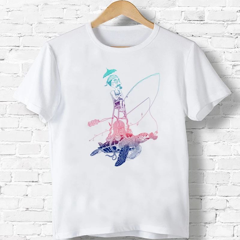 

Детская футболка рыбака, Забавные футболки с животными, детские летние топы, одежда для маленьких девочек/мальчиков, повседневные футболки ...