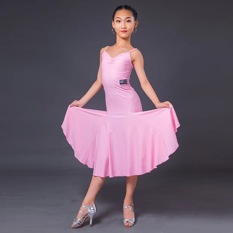 Бальное платье для девочек Розовое танцев на подтяжках Детская Одежда