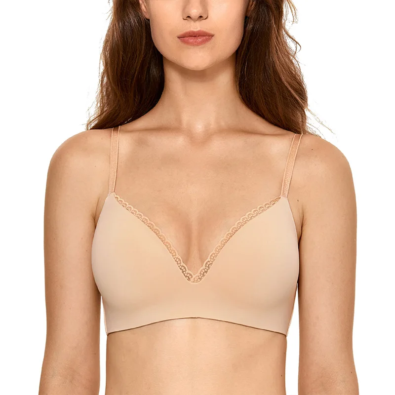 Beige01 DOBREVA женский бесшовный кружевной бюстгальтер без косточек - Цвет: Beige01