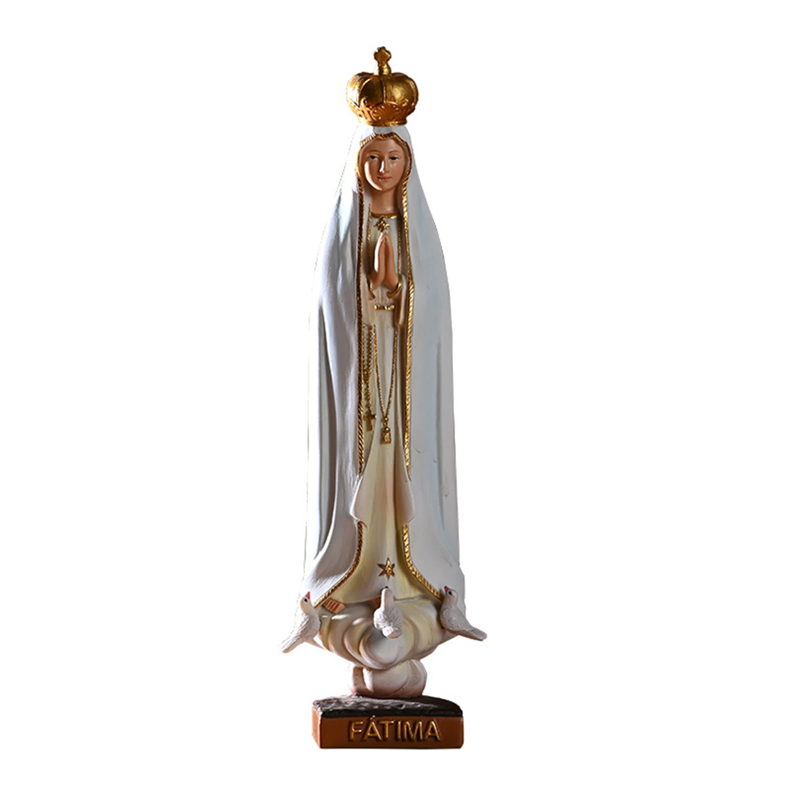 

European Style Our Lady Of Fatima Statue Figure Ornaments Religious Church Resin Crafts Household Collectible Tabletop Decor