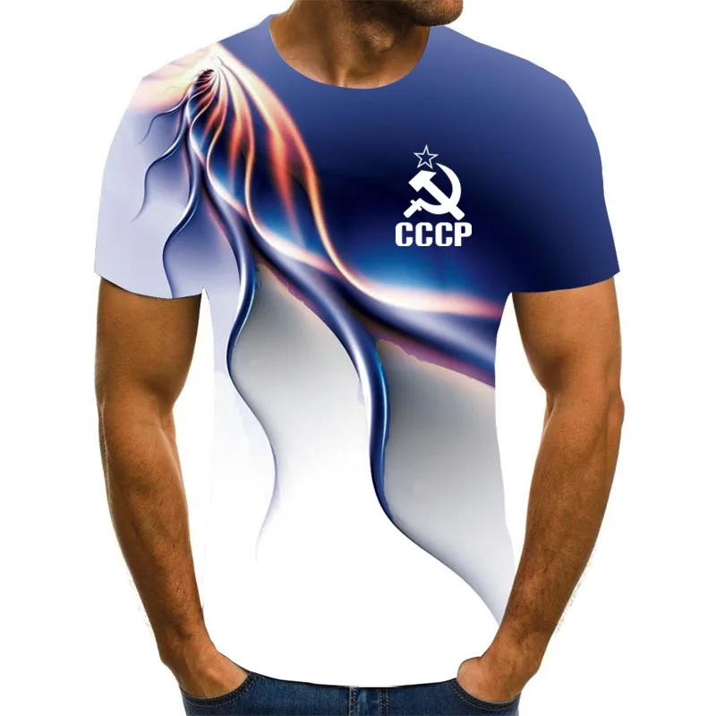 

New Men's T-shirt Summer CCCP Russia T-shirt Male Soviet Union Soviet Men's Short Sleeve T-shirt Moscow Men Tees O Neck Top XXS-
