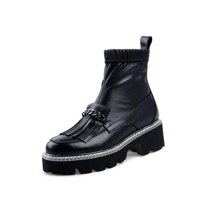 Buono Scarpe/женские ботильоны с металлическими цепочками; полуботинки с эластичными кисточками; черная обувь на платформе в стиле панк; Mujer; женские носки;