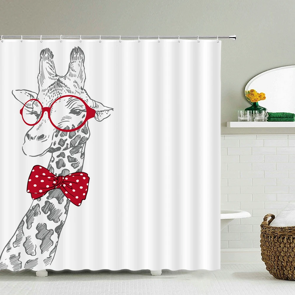 

Высококачественные забавные тканевые шторы для душа с принтом животных, простые белые водонепроницаемые шторы для ванной комнаты, декор с ...