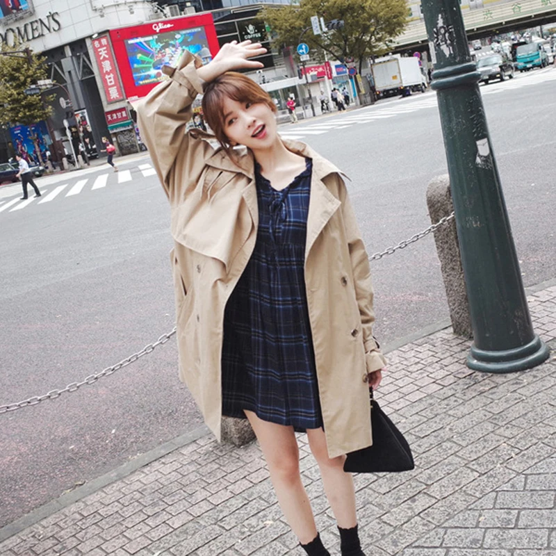 

Autumn 2020 Women's Trench Coat Mid-length Korean Loose Casual Double-breasted Thin Ladies Windbreaker Khaki Outwear Women E57