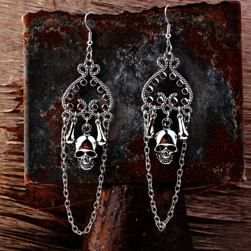 Gothic Skull Dangle Earrings for Women Vintage Heart Tassel Earings Mysterious Ankh Cross Witchcraft Goth Punk Jewelry VGE157