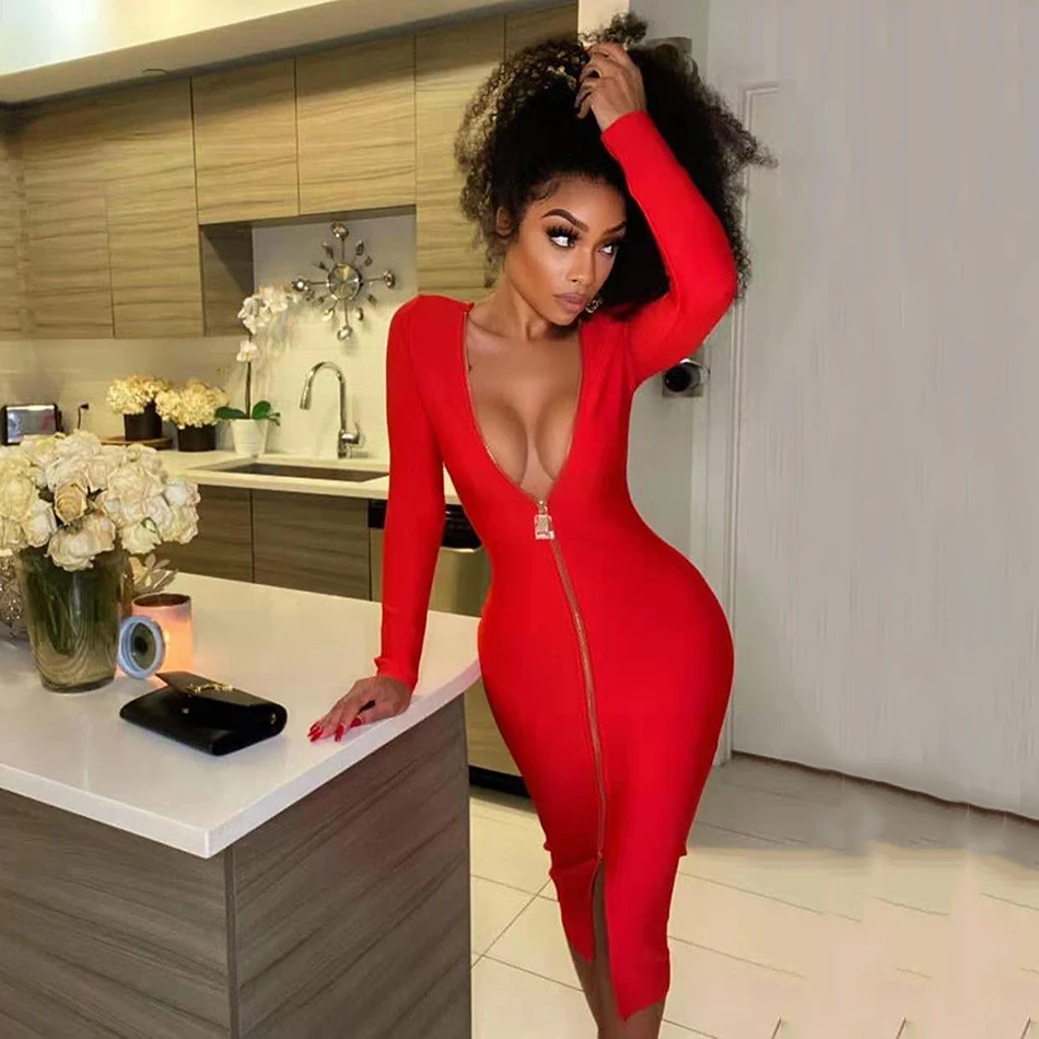 Бесплатная доставка 2021 весна осень новое Бандажное платье сексуальное с молнией