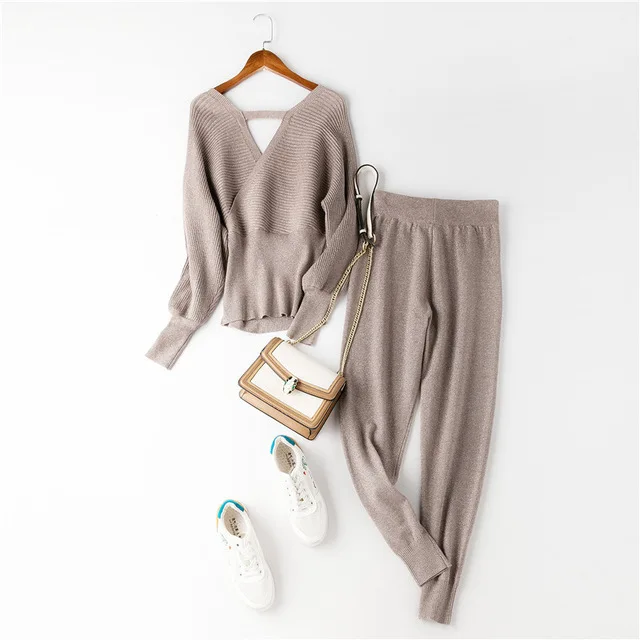 Женский свитер костюм водолазка длинный рукав вязаный брюки 2 предмета в