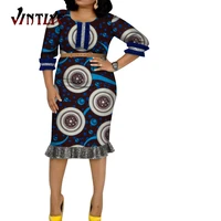 traditional african dresses for women floral print plus size maxi dashiki dress boat collar knee length party attire wy8858