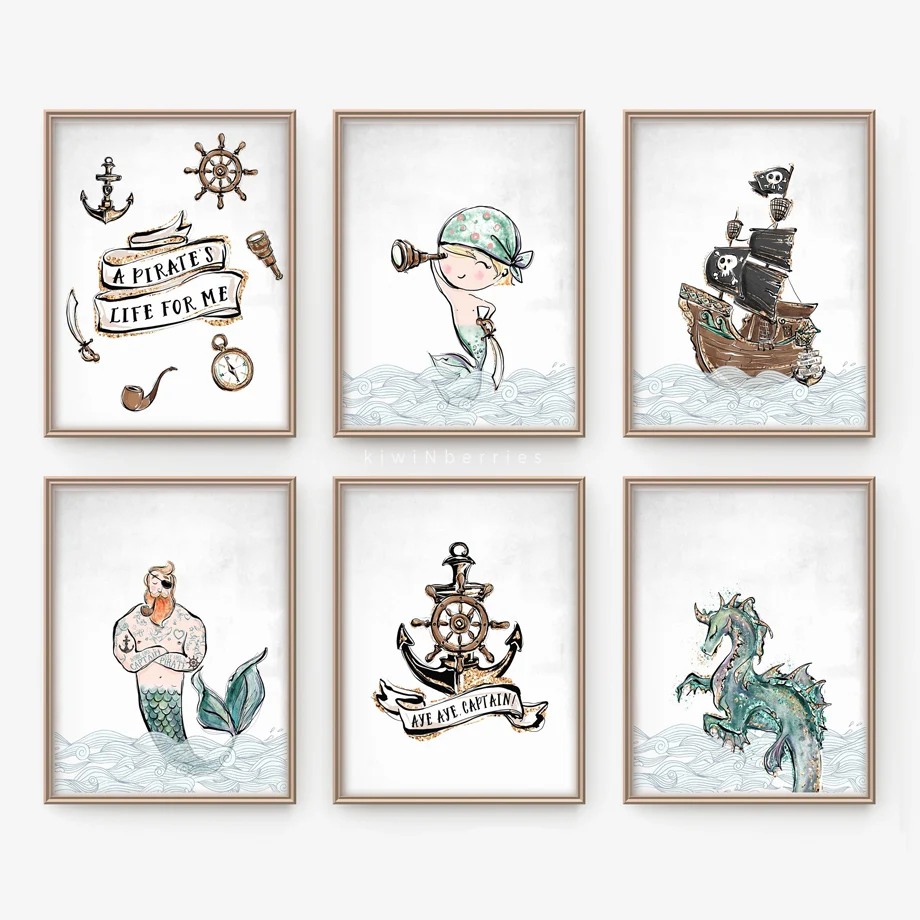 Пиратский корабль Капитан морской лошадь детская настенная Картина на холсте