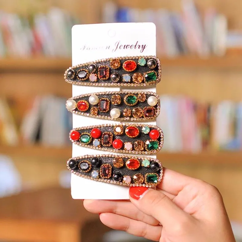 Retro Korea Shiny Crystal Hairpins Women Geometric Waterdrop Colorful Rhinestones Girls Hair Accessories New Arrivals DropShiper |