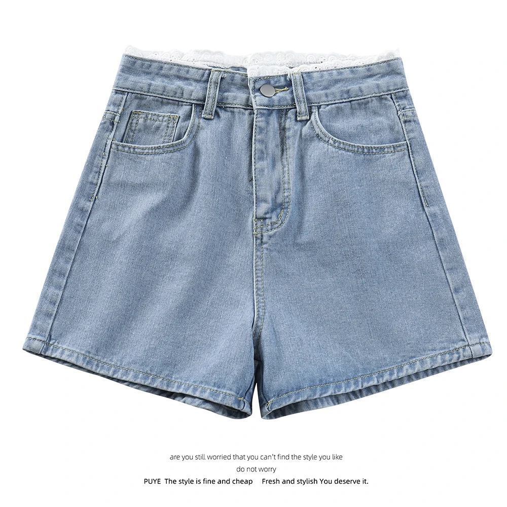 

Internet Celebrity High Waist Light Color Denim Shorts for Women 2021 Spring New Retro Straight Loose Versatile Hot Pants Trendy