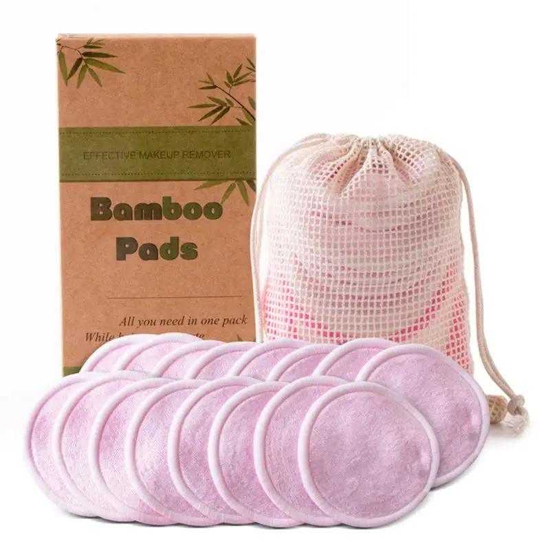 

16Pcs Reusable Bamboo Cotton Make up Remover Pads Set Cleaning Face Round Wipes Q81B