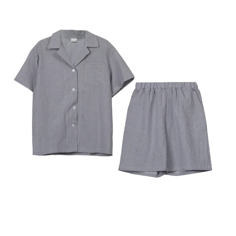 Женский домашний костюм в клетку рубашка с коротким рукавом топ и штаны летний