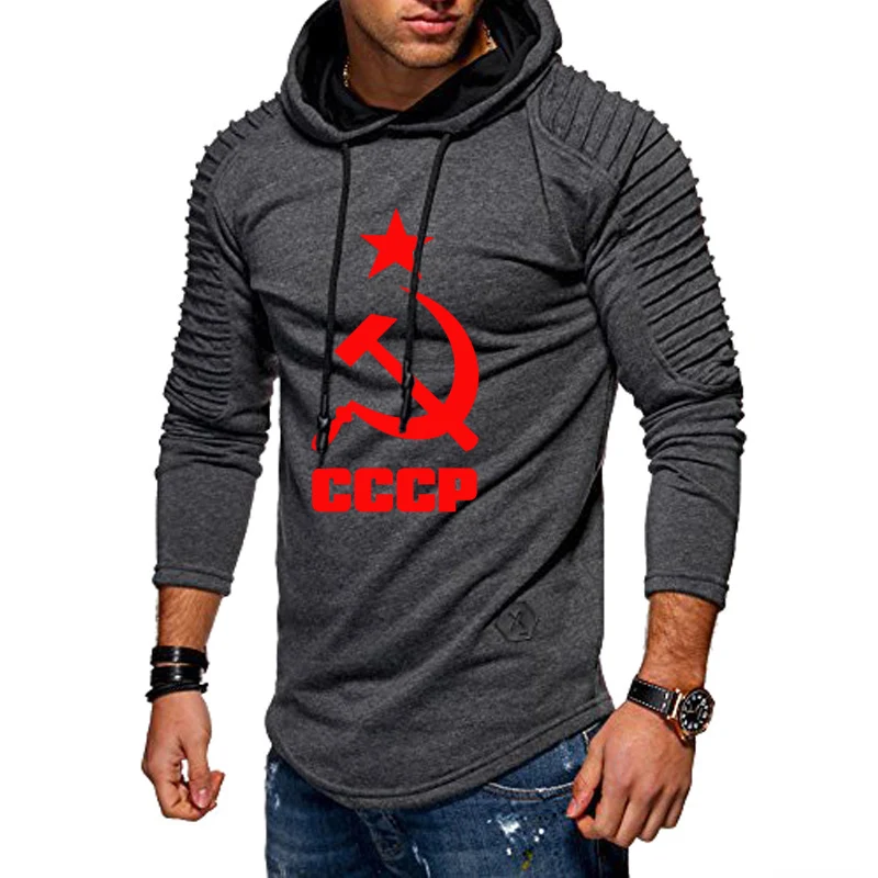 

Hoodies Men Long Sleeve Solid Color Hooded Menssuit Unique CCCP Russian USSR Soviet Union Print Men Sportswear