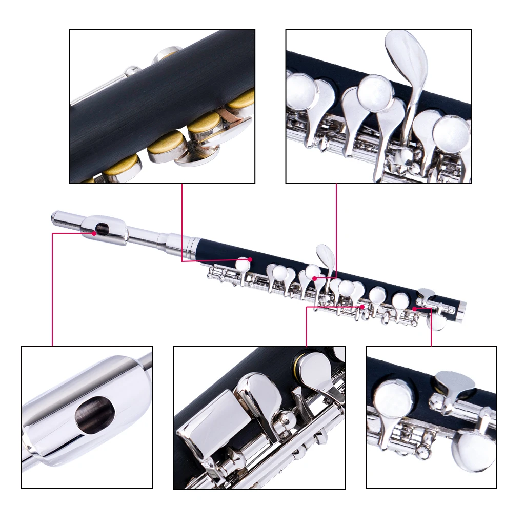Professional Nickel Plated Piccolo Excellent Ebonite Rubber Wood Piccolo Key of C Piccolo Set enlarge