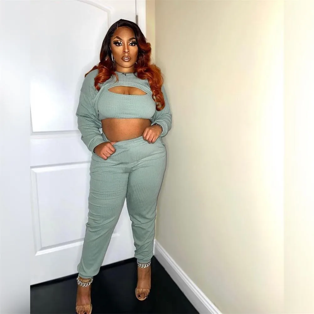 

Новый облегающий женский тренировочный костюм из трех предметов с длинным рукавом, брюки с маленькими штанинами для осени/зимы 2021 1639