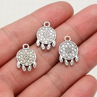 50pcslots 12x18mm antique silver plated dreamcatcher charms pendants for diy earring bracelets necklace jewelry making findings
