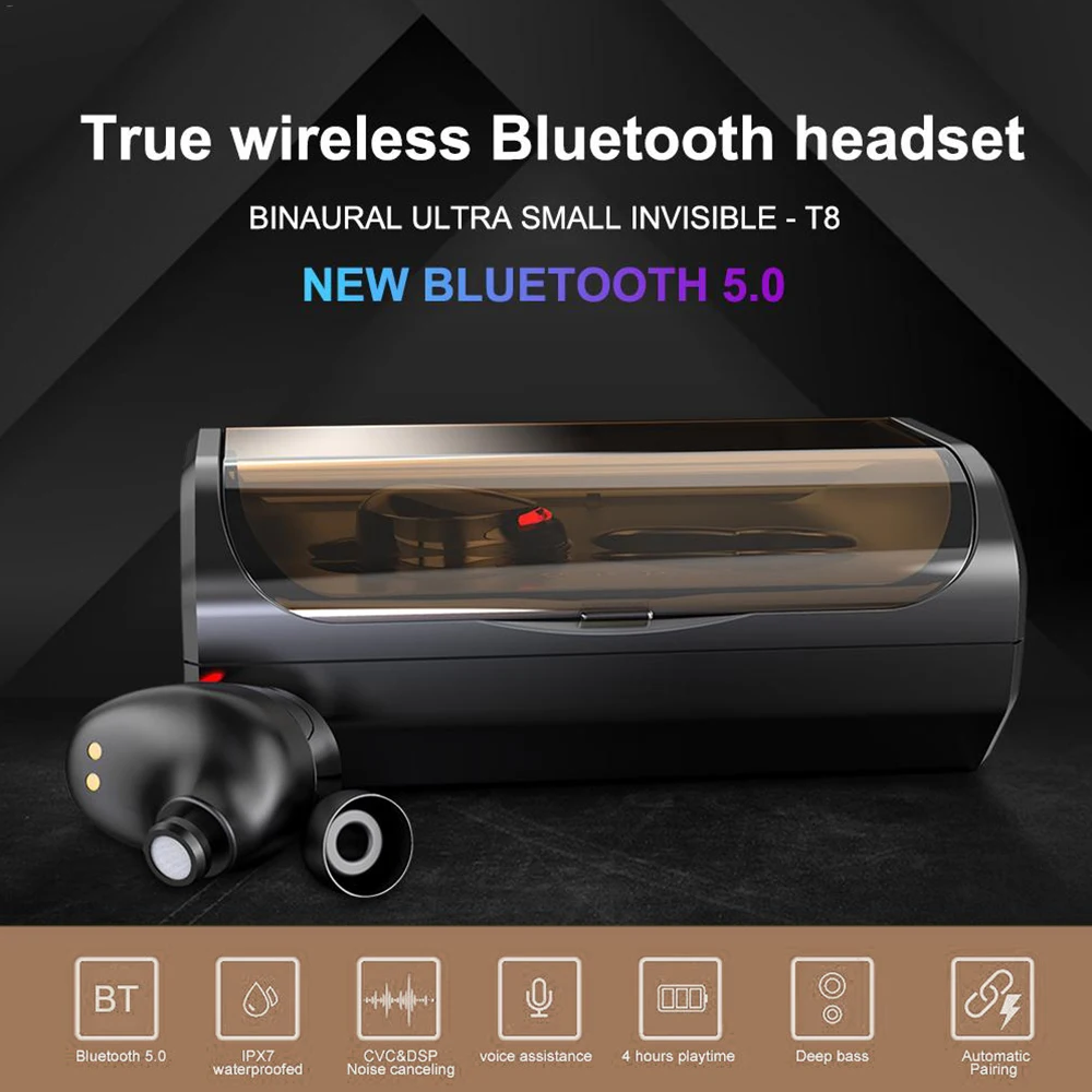 DOCIDACI TWS T8 Bluetooth наушники 5 0 беспроводные глубокий бас стерео IPX7 водонепроницаемая