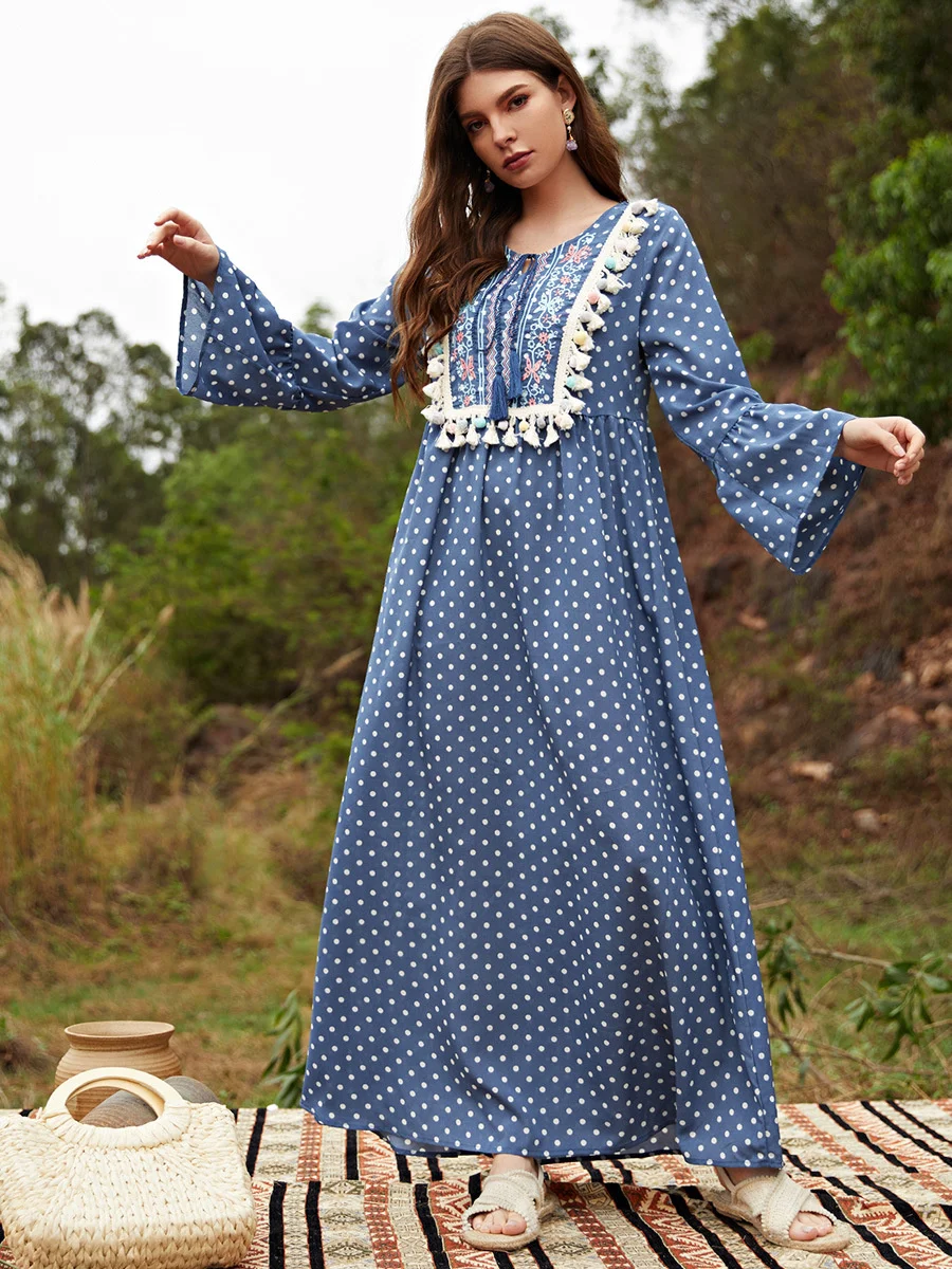 

Flower Embroidery Abaya Dubai Turkey Arabic Hijab Muslim Dress Party Dresses Abayas For Women Robe Femme Longue Musulman De Mode