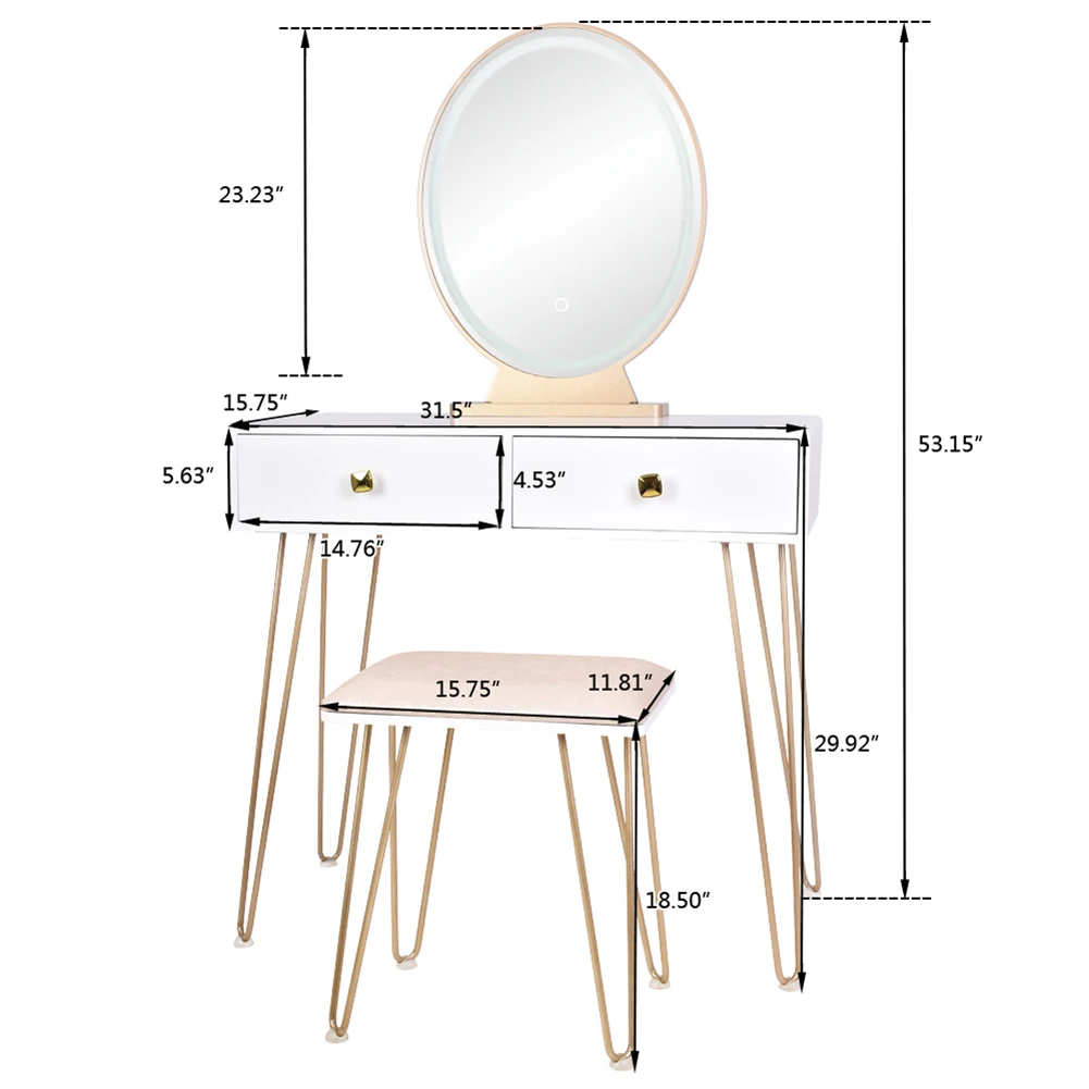 

Bedroom Iron Dressing Table Simple Dressing Table Golden Iron Foot White Desktop With Light Three-Co