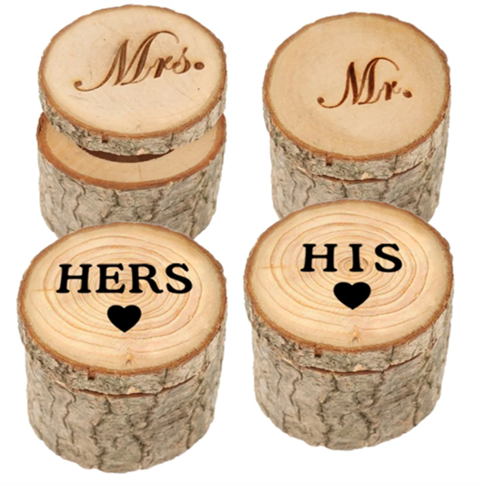 

DIY Wooden Wedding ring box Mr Mrs printing box Couple name wedding celebration 2pcs creative handmade ring box