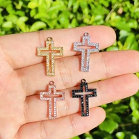 5pcs hollow cross pendants for women bracelet necklace making cubic zirconia paved gold plate charms religious jewelry accessory