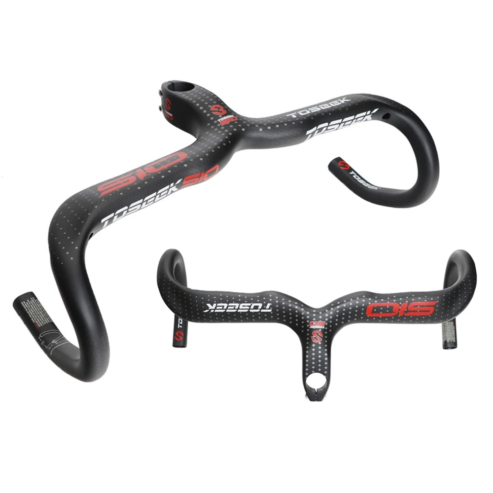 

TOSEEK 3K Matte/ Gloss Full Carbon Road Handlebar With Stem Bicycle Bent Bar Red 400/420/440 x 90/100/110/120mm