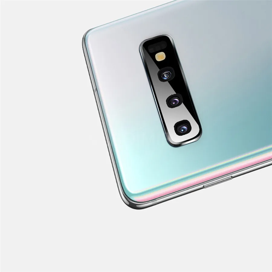 Чехол для объектива камеры samsung S10 Plus металлическое кольцо + закаленное стекло