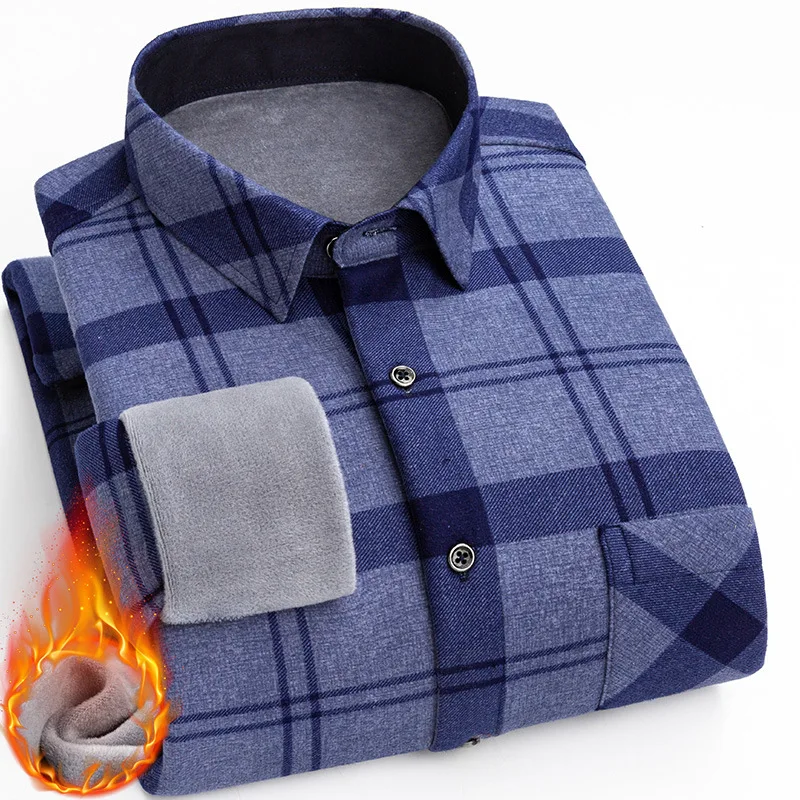 

Winter New Thicken Plus Fleece Warm Shirt for Men Casual Flannel Plaid Plus Size Clothing for Men 4xl 5xl 6xl 7xl 8xl 9xl